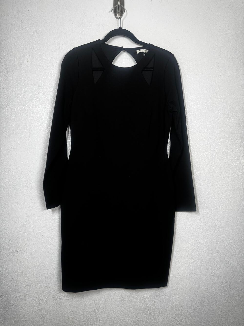 Halston Heritage Ponte Dress Black Cut-Out Back Button Zip Long Sleeve Sz L